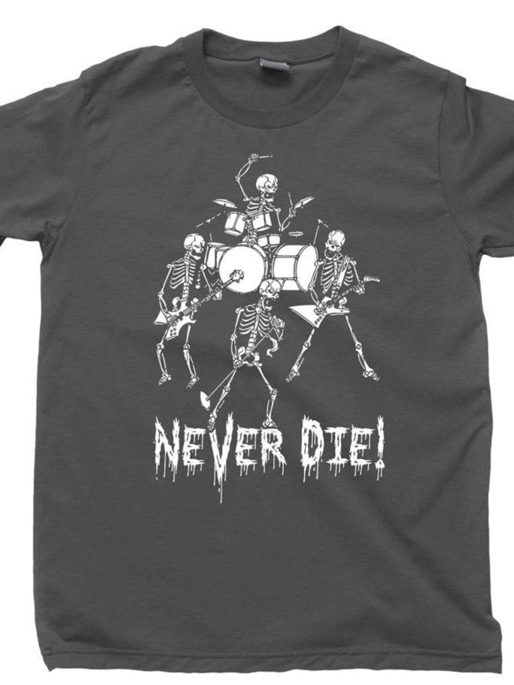 'Never Die' Skeleton Band Graphic Tee - Charcoal